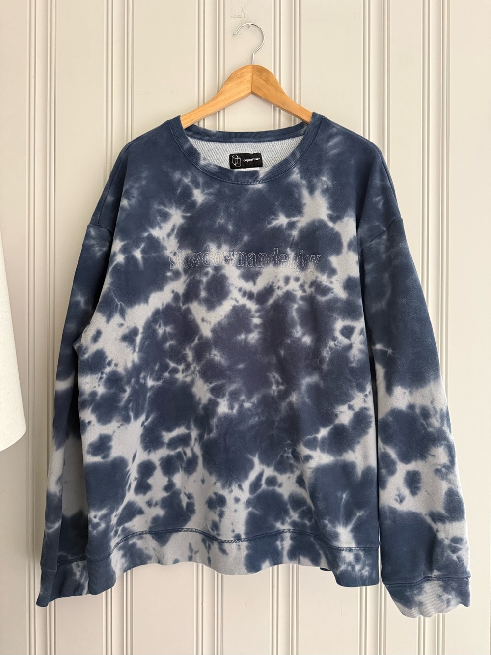 Original Use Navy and White Tie-Dye Crewneck Sweater